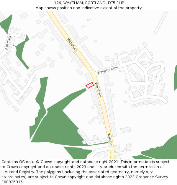 126, WAKEHAM, PORTLAND, DT5 1HP: Location map and indicative extent of plot