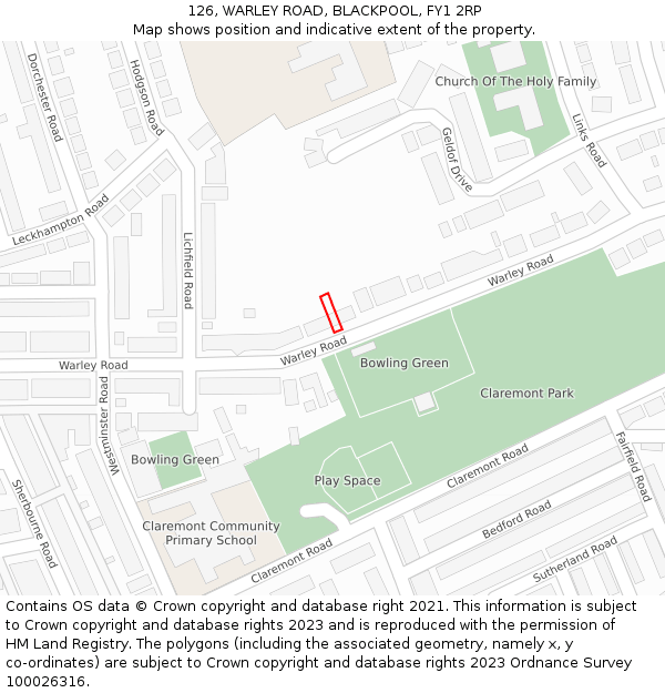 126, WARLEY ROAD, BLACKPOOL, FY1 2RP: Location map and indicative extent of plot