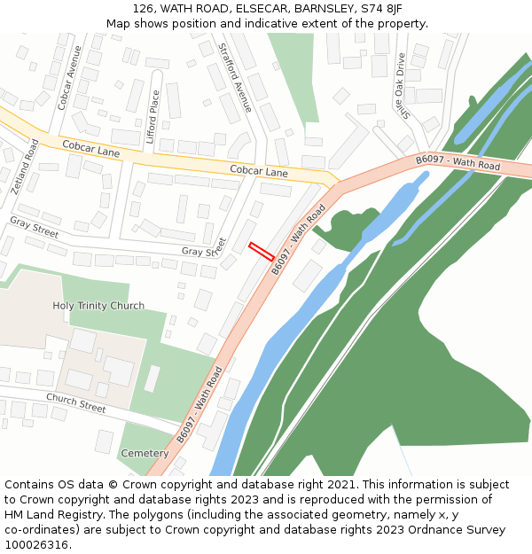 126, WATH ROAD, ELSECAR, BARNSLEY, S74 8JF: Location map and indicative extent of plot