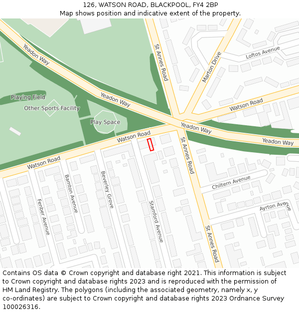 126, WATSON ROAD, BLACKPOOL, FY4 2BP: Location map and indicative extent of plot