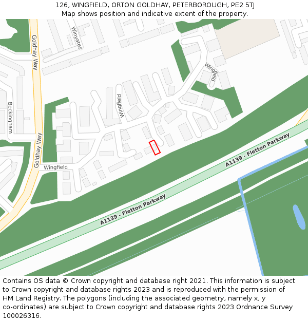 126, WINGFIELD, ORTON GOLDHAY, PETERBOROUGH, PE2 5TJ: Location map and indicative extent of plot