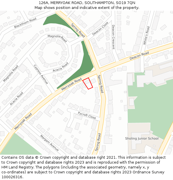 126A, MERRYOAK ROAD, SOUTHAMPTON, SO19 7QN: Location map and indicative extent of plot