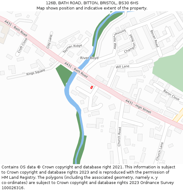 126B, BATH ROAD, BITTON, BRISTOL, BS30 6HS: Location map and indicative extent of plot