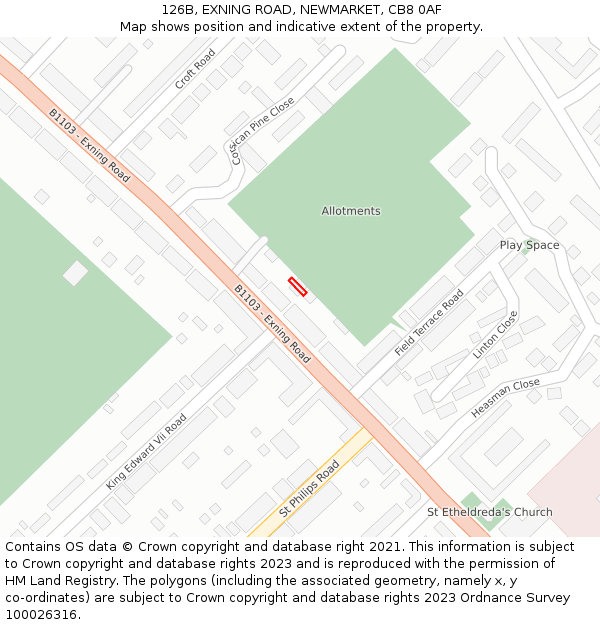 126B, EXNING ROAD, NEWMARKET, CB8 0AF: Location map and indicative extent of plot