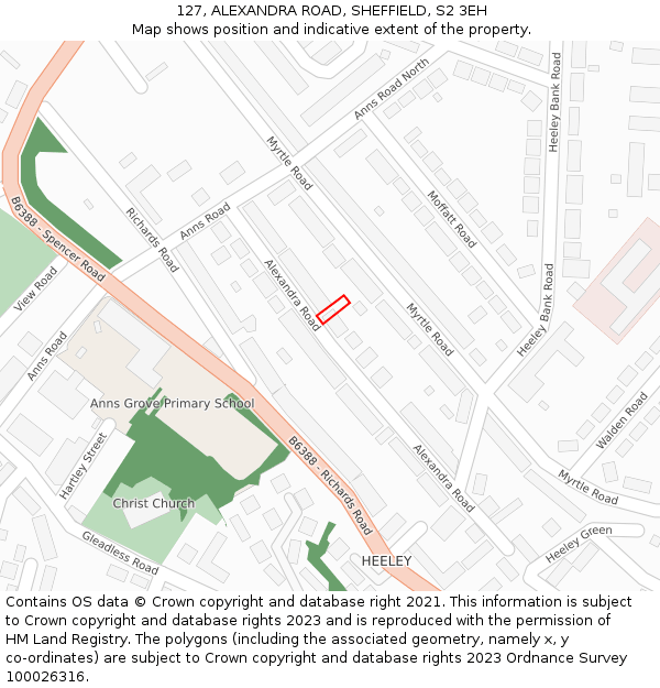127, ALEXANDRA ROAD, SHEFFIELD, S2 3EH: Location map and indicative extent of plot