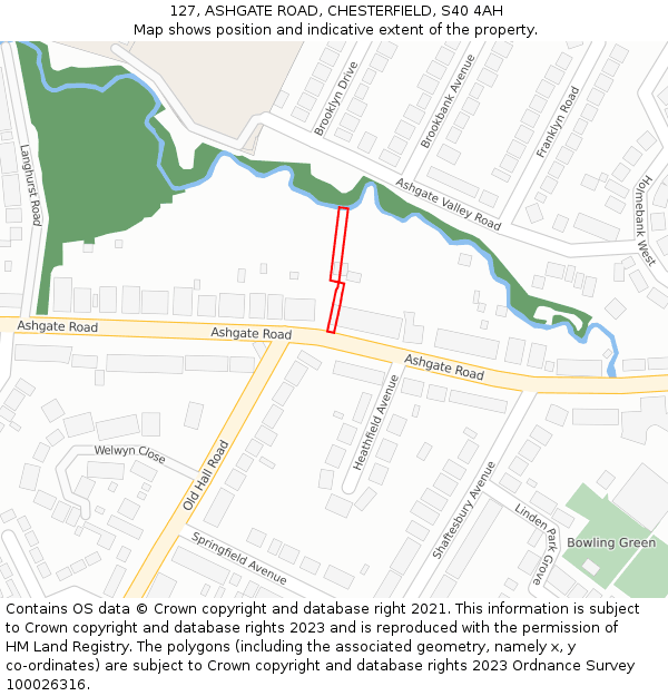 127, ASHGATE ROAD, CHESTERFIELD, S40 4AH: Location map and indicative extent of plot
