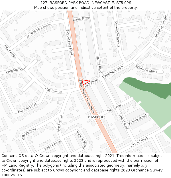 127, BASFORD PARK ROAD, NEWCASTLE, ST5 0PS: Location map and indicative extent of plot