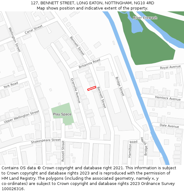 127, BENNETT STREET, LONG EATON, NOTTINGHAM, NG10 4RD: Location map and indicative extent of plot