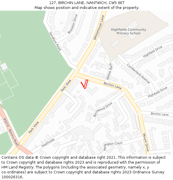 127, BIRCHIN LANE, NANTWICH, CW5 6ET: Location map and indicative extent of plot