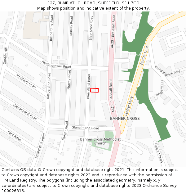 127, BLAIR ATHOL ROAD, SHEFFIELD, S11 7GD: Location map and indicative extent of plot