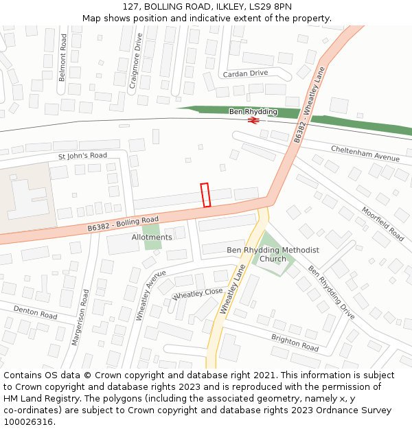 127, BOLLING ROAD, ILKLEY, LS29 8PN: Location map and indicative extent of plot