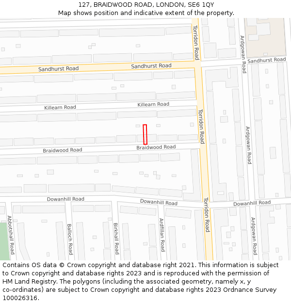 127, BRAIDWOOD ROAD, LONDON, SE6 1QY: Location map and indicative extent of plot
