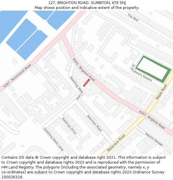 127, BRIGHTON ROAD, SURBITON, KT6 5NJ: Location map and indicative extent of plot