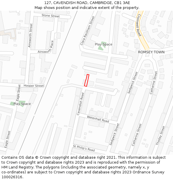 127, CAVENDISH ROAD, CAMBRIDGE, CB1 3AE: Location map and indicative extent of plot