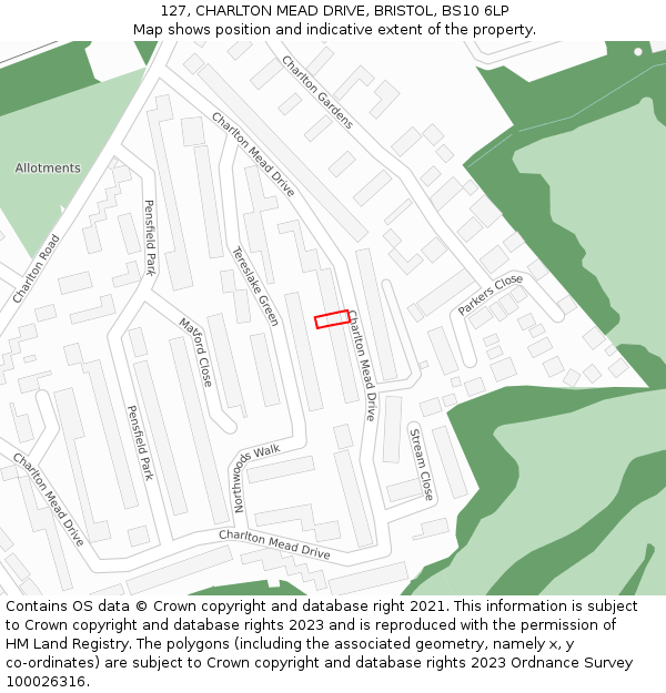 127, CHARLTON MEAD DRIVE, BRISTOL, BS10 6LP: Location map and indicative extent of plot
