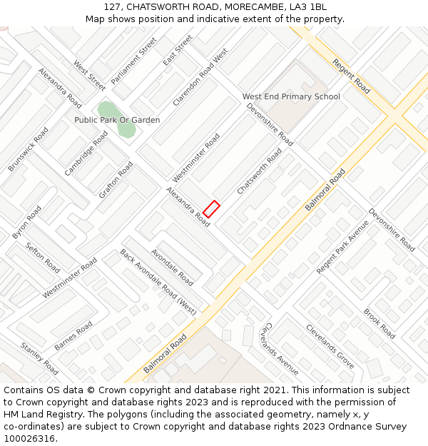 127, CHATSWORTH ROAD, MORECAMBE, LA3 1BL: Location map and indicative extent of plot