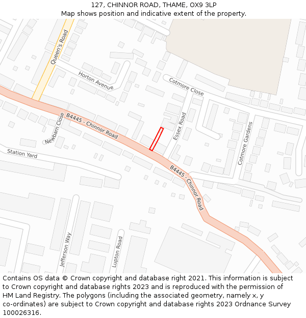 127, CHINNOR ROAD, THAME, OX9 3LP: Location map and indicative extent of plot