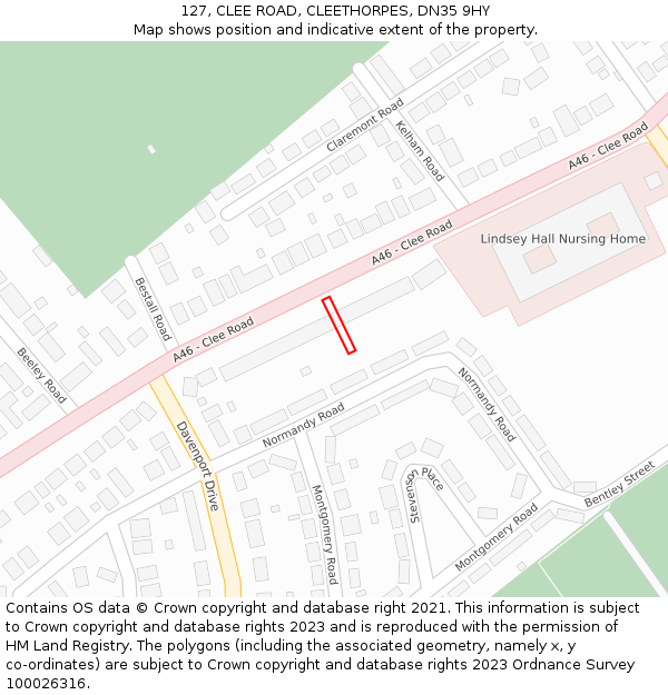 127, CLEE ROAD, CLEETHORPES, DN35 9HY: Location map and indicative extent of plot