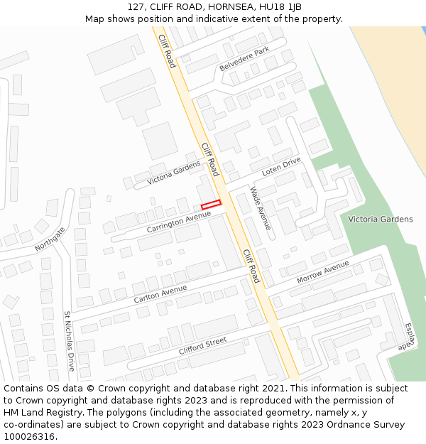 127, CLIFF ROAD, HORNSEA, HU18 1JB: Location map and indicative extent of plot