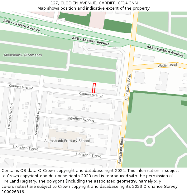 127, CLODIEN AVENUE, CARDIFF, CF14 3NN: Location map and indicative extent of plot