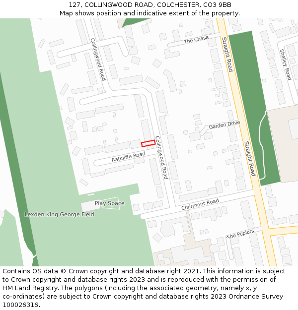 127, COLLINGWOOD ROAD, COLCHESTER, CO3 9BB: Location map and indicative extent of plot