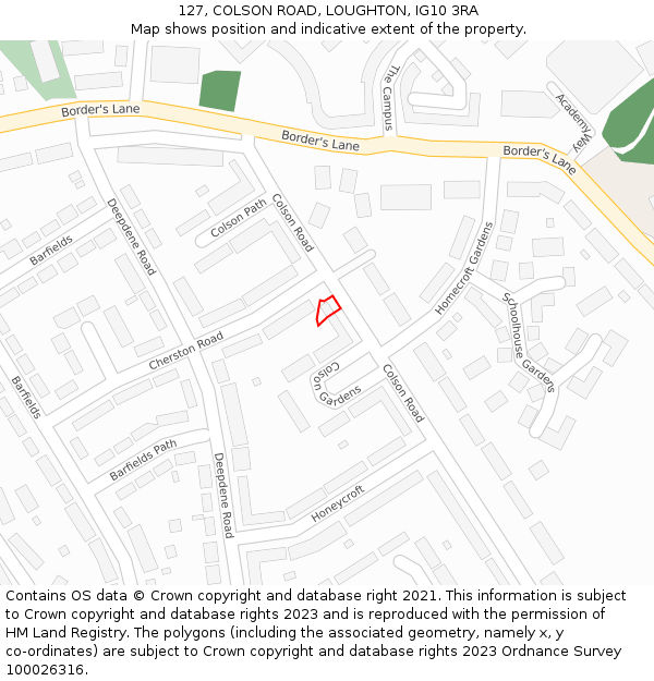 127, COLSON ROAD, LOUGHTON, IG10 3RA: Location map and indicative extent of plot