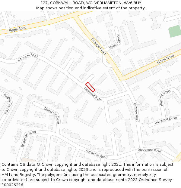 127, CORNWALL ROAD, WOLVERHAMPTON, WV6 8UY: Location map and indicative extent of plot