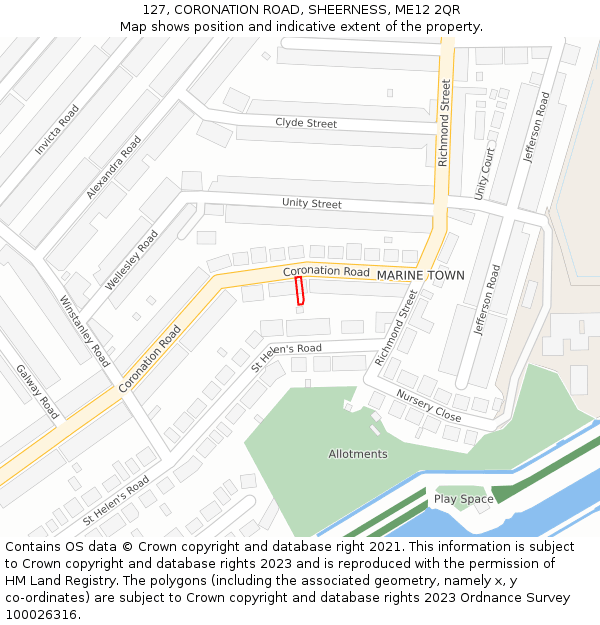127, CORONATION ROAD, SHEERNESS, ME12 2QR: Location map and indicative extent of plot