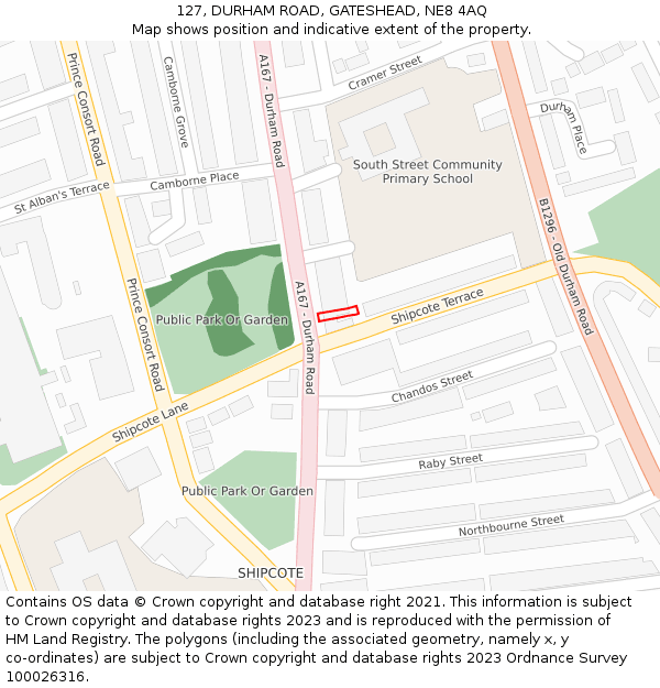 127, DURHAM ROAD, GATESHEAD, NE8 4AQ: Location map and indicative extent of plot