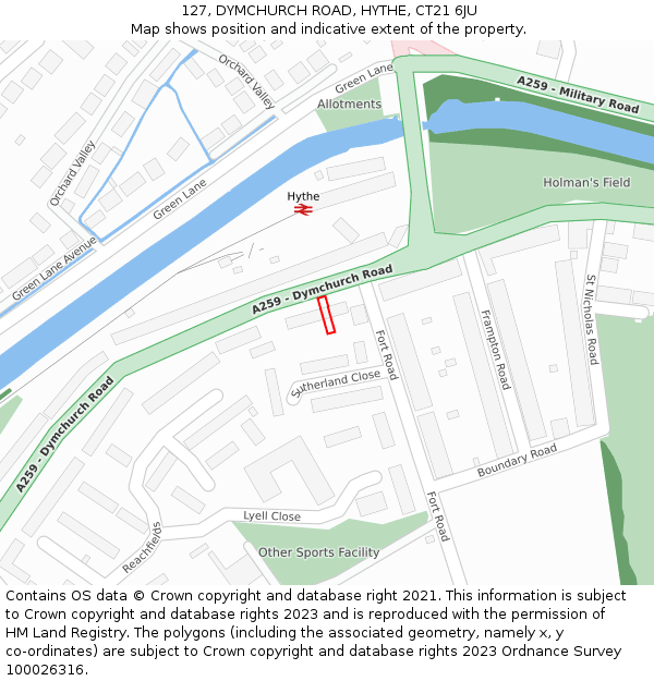 127, DYMCHURCH ROAD, HYTHE, CT21 6JU: Location map and indicative extent of plot