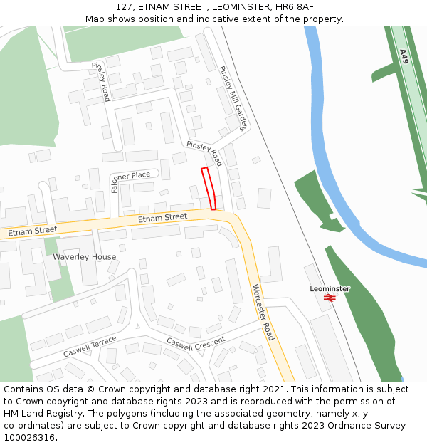 127, ETNAM STREET, LEOMINSTER, HR6 8AF: Location map and indicative extent of plot