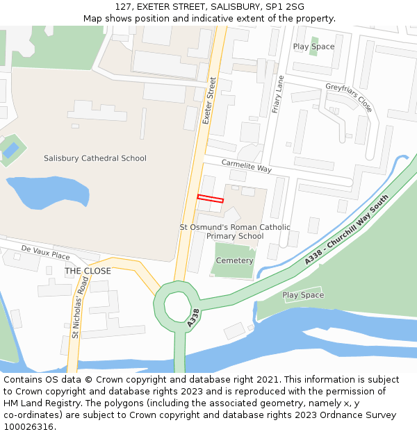 127, EXETER STREET, SALISBURY, SP1 2SG: Location map and indicative extent of plot