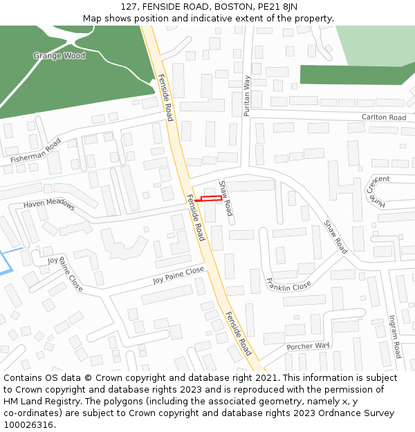 127, FENSIDE ROAD, BOSTON, PE21 8JN: Location map and indicative extent of plot