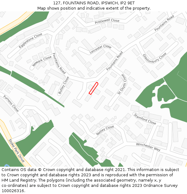127, FOUNTAINS ROAD, IPSWICH, IP2 9ET: Location map and indicative extent of plot