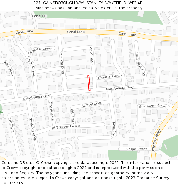 127, GAINSBOROUGH WAY, STANLEY, WAKEFIELD, WF3 4PH: Location map and indicative extent of plot