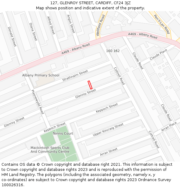 127, GLENROY STREET, CARDIFF, CF24 3JZ: Location map and indicative extent of plot