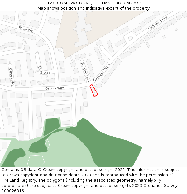 127, GOSHAWK DRIVE, CHELMSFORD, CM2 8XP: Location map and indicative extent of plot