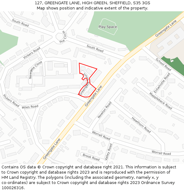 127, GREENGATE LANE, HIGH GREEN, SHEFFIELD, S35 3GS: Location map and indicative extent of plot
