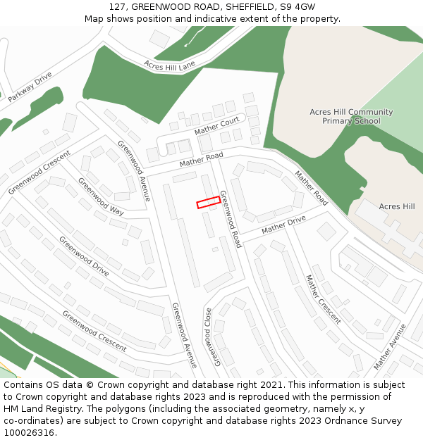127, GREENWOOD ROAD, SHEFFIELD, S9 4GW: Location map and indicative extent of plot
