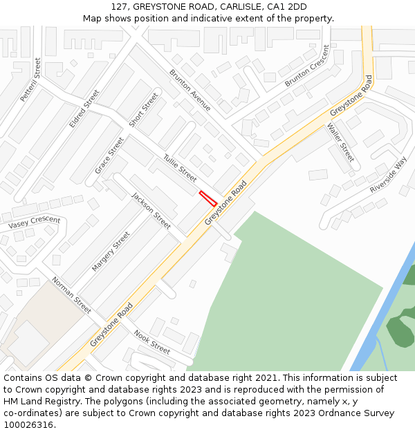 127, GREYSTONE ROAD, CARLISLE, CA1 2DD: Location map and indicative extent of plot