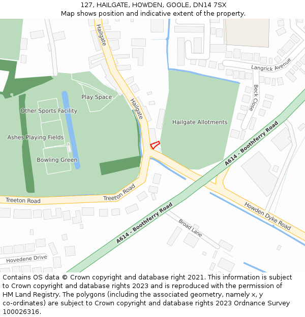 127, HAILGATE, HOWDEN, GOOLE, DN14 7SX: Location map and indicative extent of plot