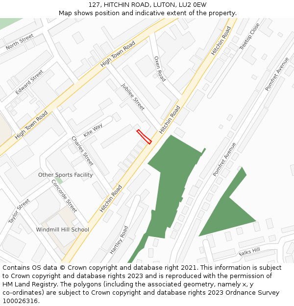 127, HITCHIN ROAD, LUTON, LU2 0EW: Location map and indicative extent of plot