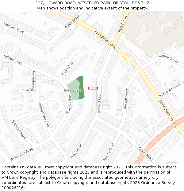 127, HOWARD ROAD, WESTBURY PARK, BRISTOL, BS6 7UZ: Location map and indicative extent of plot