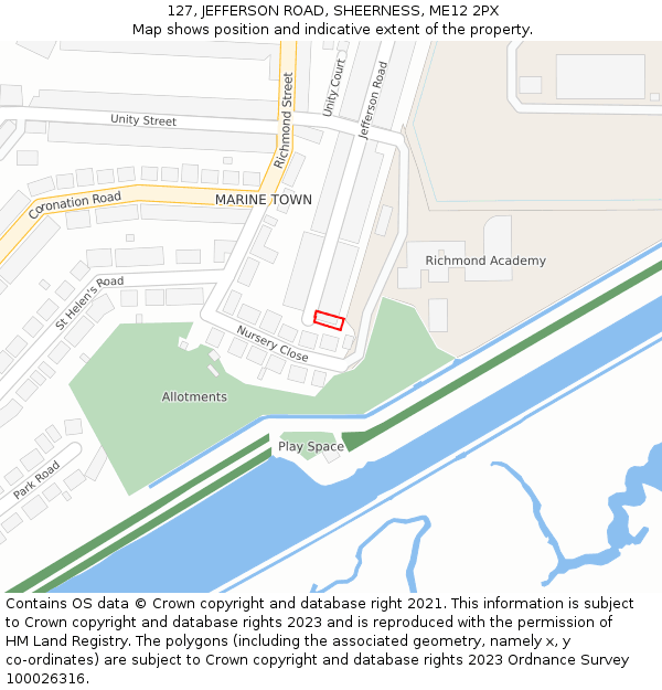 127, JEFFERSON ROAD, SHEERNESS, ME12 2PX: Location map and indicative extent of plot