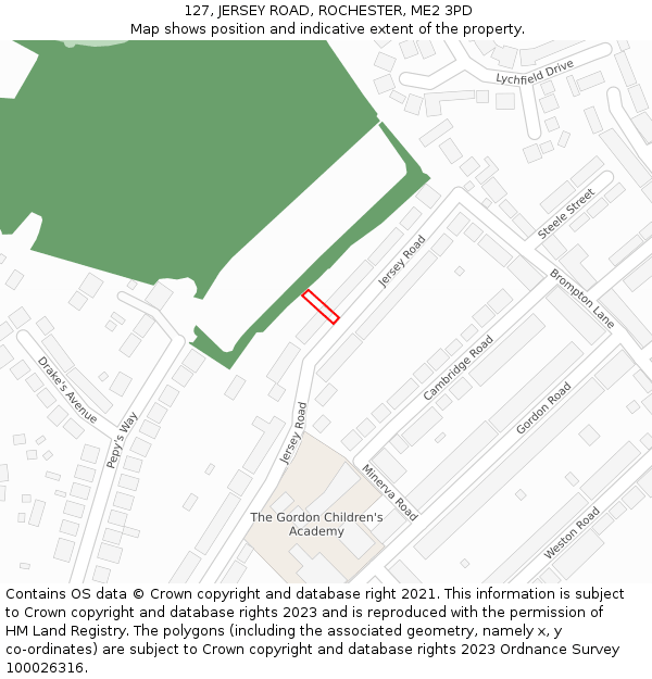 127, JERSEY ROAD, ROCHESTER, ME2 3PD: Location map and indicative extent of plot