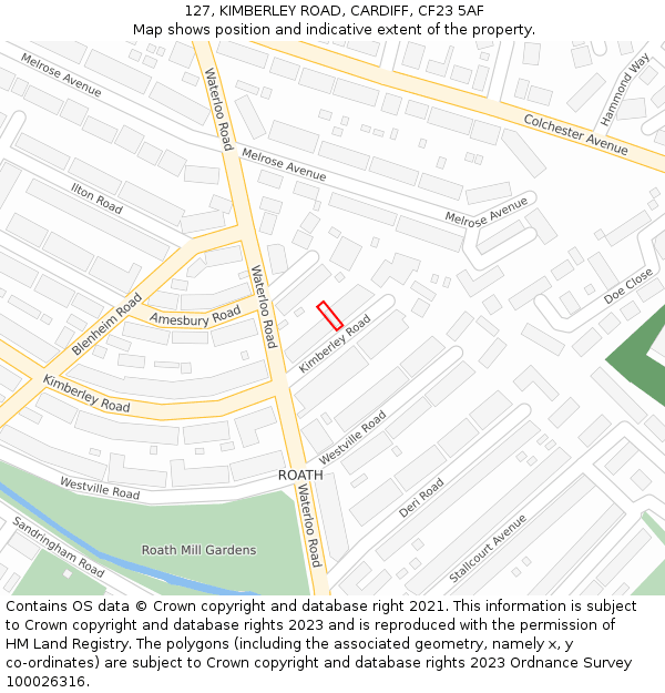 127, KIMBERLEY ROAD, CARDIFF, CF23 5AF: Location map and indicative extent of plot