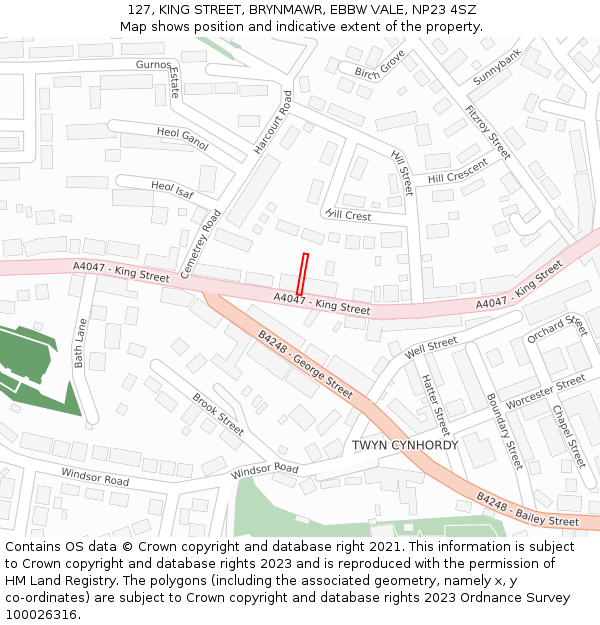127, KING STREET, BRYNMAWR, EBBW VALE, NP23 4SZ: Location map and indicative extent of plot