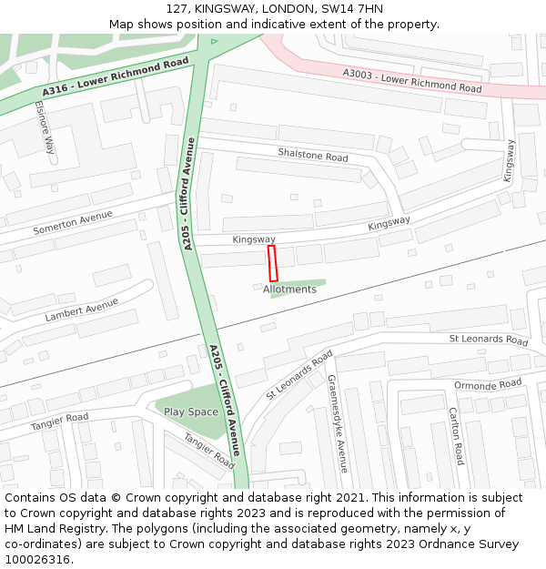 127, KINGSWAY, LONDON, SW14 7HN: Location map and indicative extent of plot