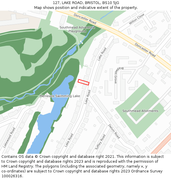 127, LAKE ROAD, BRISTOL, BS10 5JG: Location map and indicative extent of plot