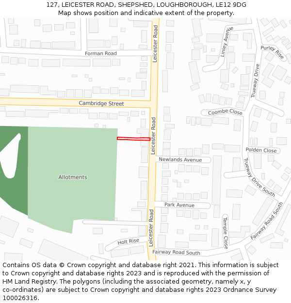 127, LEICESTER ROAD, SHEPSHED, LOUGHBOROUGH, LE12 9DG: Location map and indicative extent of plot